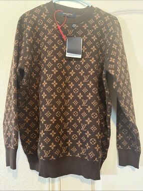 Louis Vuitton Brown and Tan Monogram Knit Crewneck